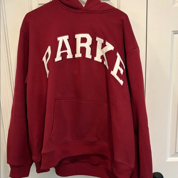 NWT Parke Varsity Hoodie Sweatshirt Burgandy and White Valentine’s Day drop - Picture 1 of 6